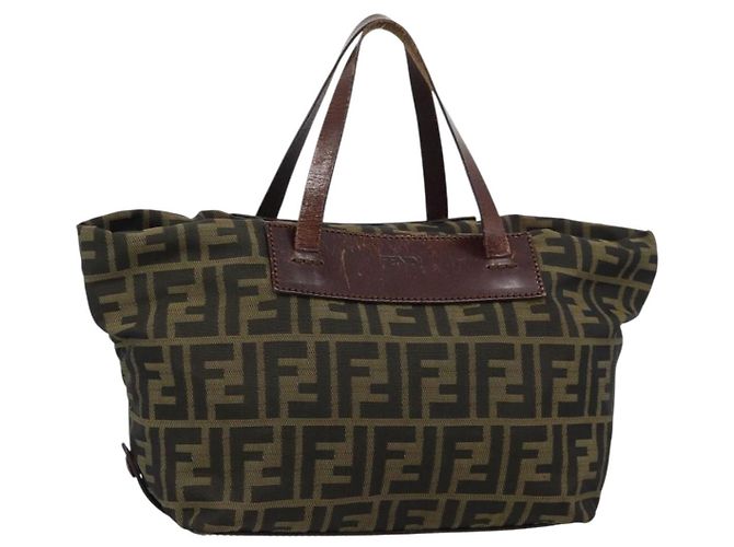 Borsa FENDI Zucca Canvas Nera Marrone Auth ka4624 Nero