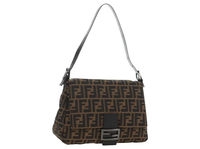 Borsa a Spalla FENDI Zucca Canvas Nero Marrone Auth 183663V