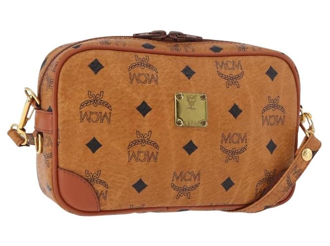 Bolsa de Ombro MCM Vicetos Logogram PVC Couro Marrom Ouro Auth 183689 Dourado