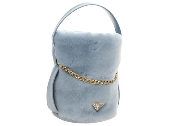 PRADA Petit Sac Noir Handtasche Damen Hellblau Gold Authentisch 181769SAM Golden