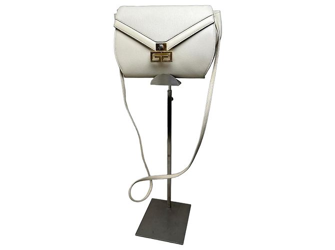 Vintage Givenchy Textured Leather Shoulder Bag White Gold