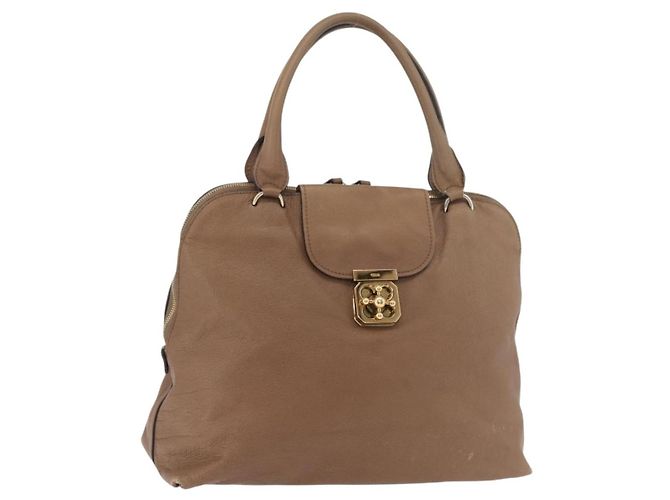 Chloé Bolsa Chloe Elsie de couro bege com detalhes dourados Auth 182109