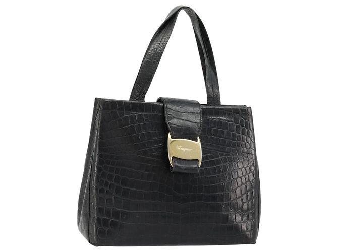 Borsa Salvatore Ferragamo Vala in Pelle Nera e Oro Auth 180858 Nero D'oro
