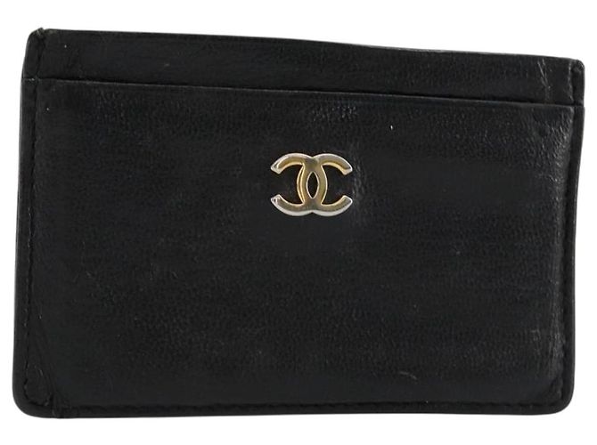 CHANEL Kartenetui Leder Schwarz CC Auth 182939