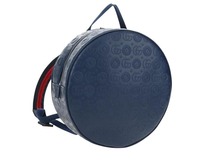 GUCCI Sherry Line Double G Backpack Leather Navy Silver Red 752358 Auth 181963M