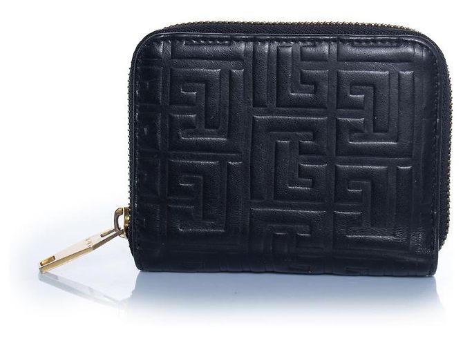 Balmain, black leather zip around wallet