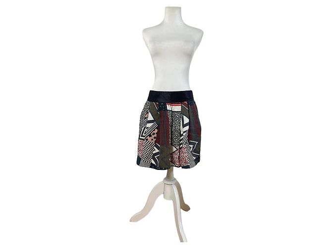 Chloé Gonna in cotone patchwork vintage Chloe Blu navy Rosso Verde Bianco