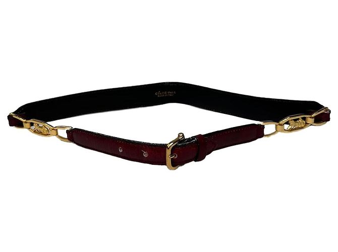 Céline Vintage Celine Leather Shoulder Strap Black Burgundy Gold