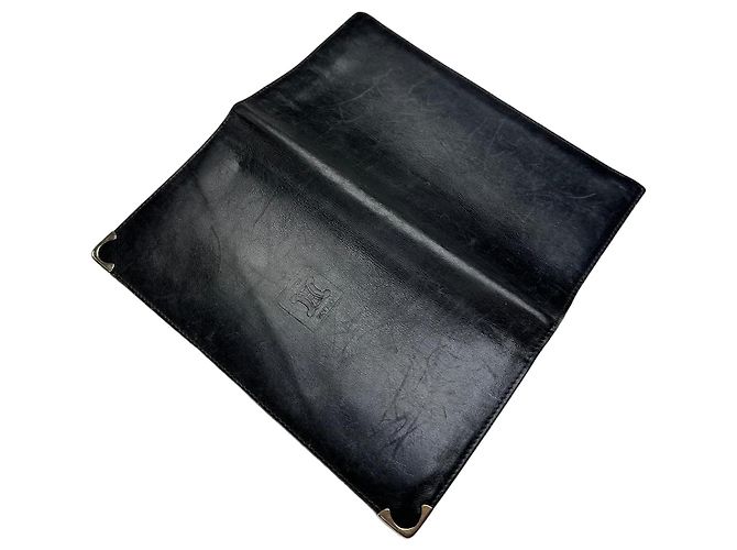 Céline Vintage Celine Leather Wallet Black Gold