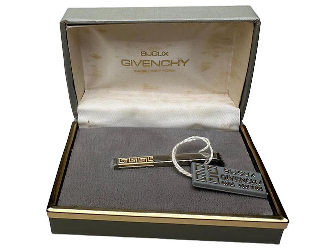 Vintage Givenchy Logo Brosche Silber Gold mit Box