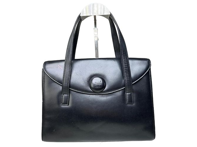 Vintage Givenchy Structured Leather Handbag Black Gold