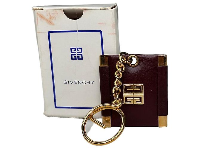Vintage Givenchy Interlocking G Logo Leather Keychain Burgundy Gold Dark red