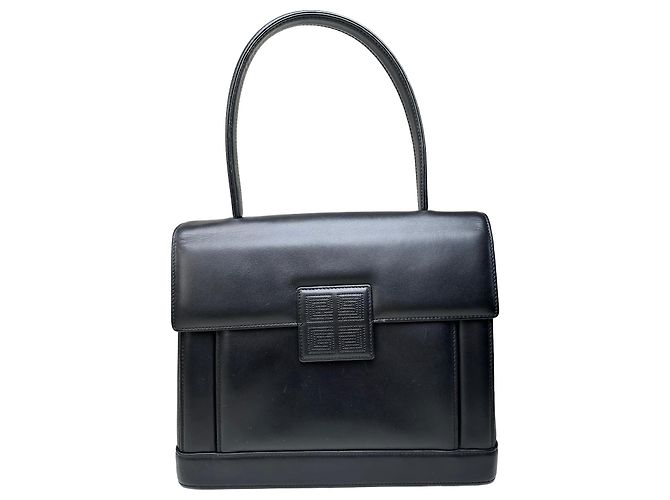 Vintage Givenchy Smooth Leather Handbag Black Silver
