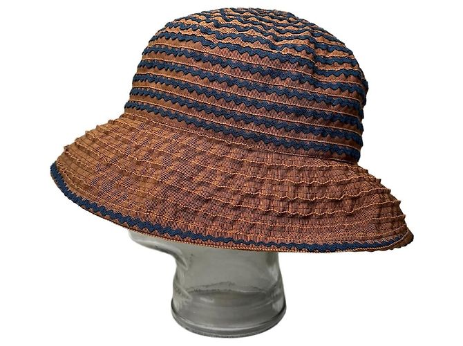 Vintage Givenchy Woven Bucket Hat Rust Navy Red