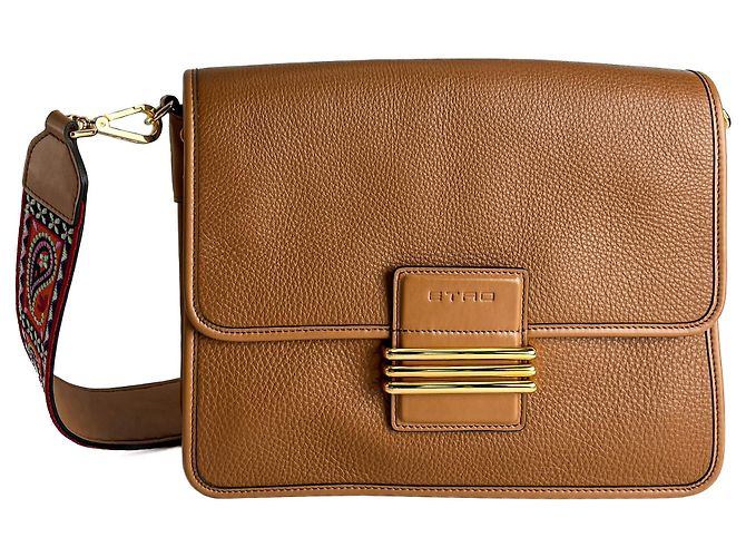 Etro Bolsa de ombro com aba de couro Rainbow Caramel Caramelo