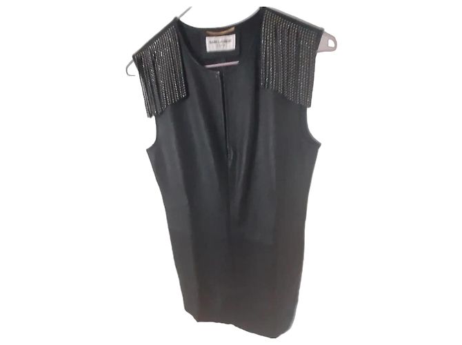 Saint Laurent Schwarzes Leder-Minikleid mit Nieten