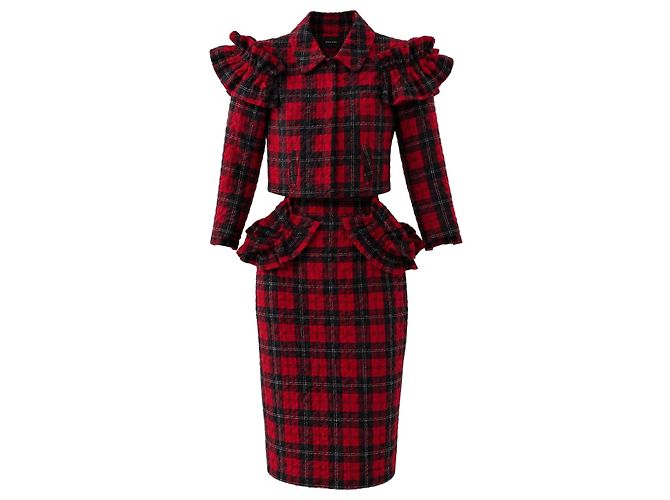 Simone Rocha Herbst 2014 Runway Tartan-Set Look 31 Schwarz Rot