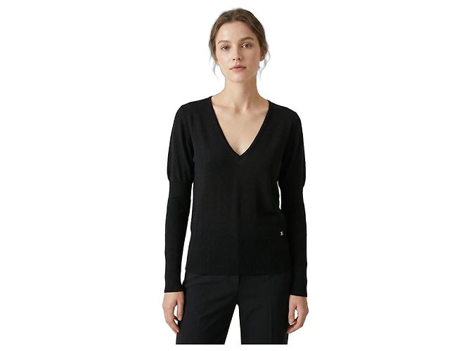 Roberto Cavalli Schwarzer feiner Wollpullover mit V-Ausschnitt 