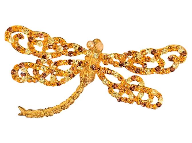 Autre Marque Broche Lorene Paris em formato de libélula em ouro com pérolas