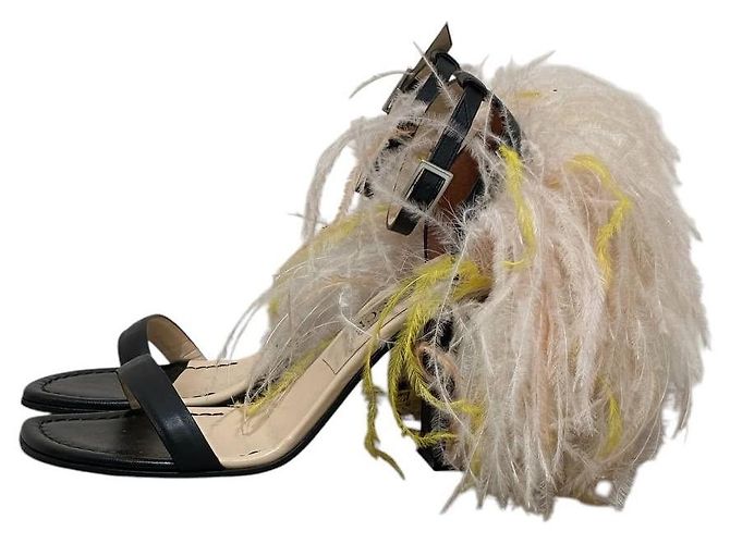 Emilio Pucci Feathered Strap High Block Heel Sandals sz. 39 Pre-owned