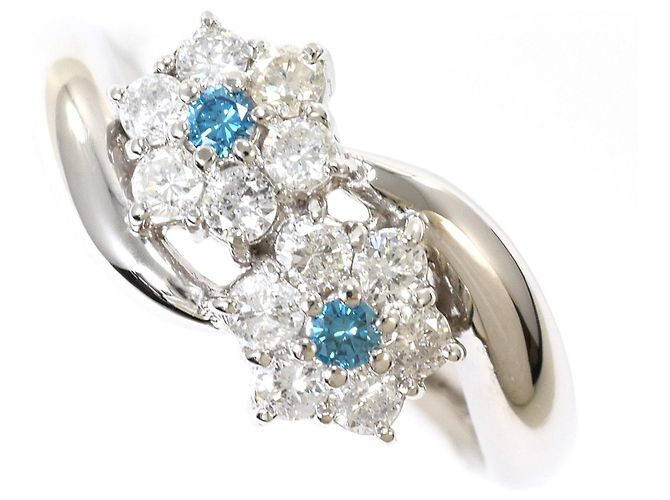 Autre Marque PT900 Platinring mit blauem Diamanten