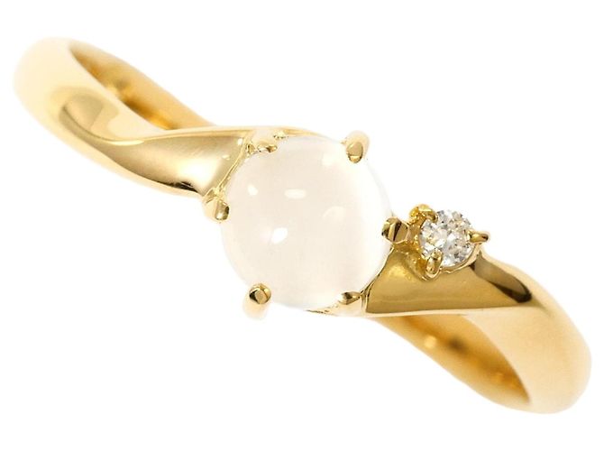 Autre Marque Anel de banda em ouro amarelo 18K com diamante e pedra da lua Dourado