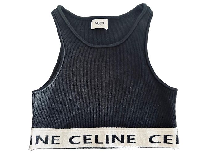 Céline Baumwoll-Tanktop mit Logo - Schwarz