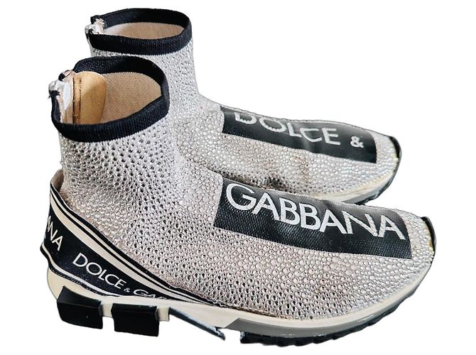 Dolce & Gabbana Strass-Sneaker Silber Schwarz