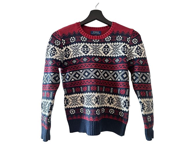 Polo Ralph Lauren Fair Isle Jacquard-Strickpullover Weiß Rot Dunkelblau