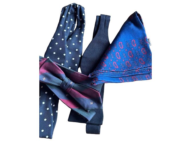 Autre Marque Set de Gravatas Borboleta e Lenço de Seda Hilditch & Key e Guy Apard Preto Azul Multicor Verde oliva Ameixa