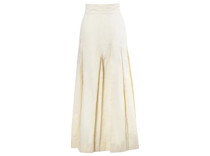 Saia midi de couro creme Miu Miu Amarelo Castanho claro