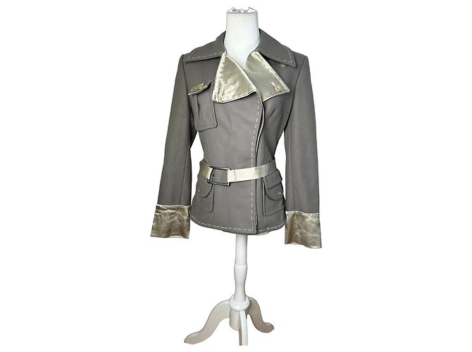 Stella Mc Cartney Vintage Stella McCartney Woll-Satin Blazer Grau Silber M