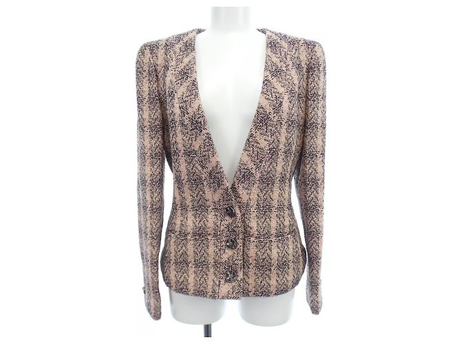 Giacca Chanel senza collo Nero Rosa Beige