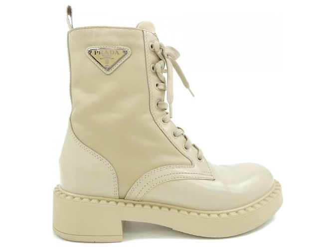 Prada 3LF7 Brushed Leather Boots Beige