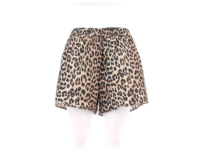 Shorts Ganni com Estampa de Leopardo Bege de Algodão