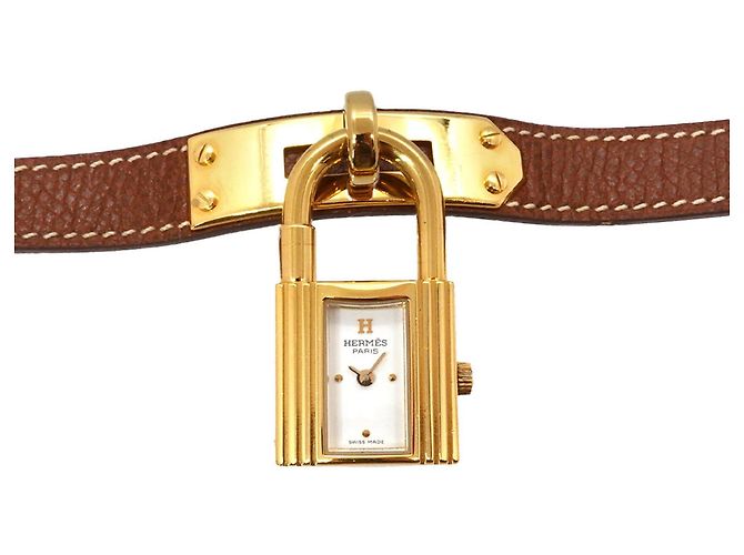 Hermès Relógio Kelly Hermes, relógio de quartzo feminino branco e marrom com cadeado