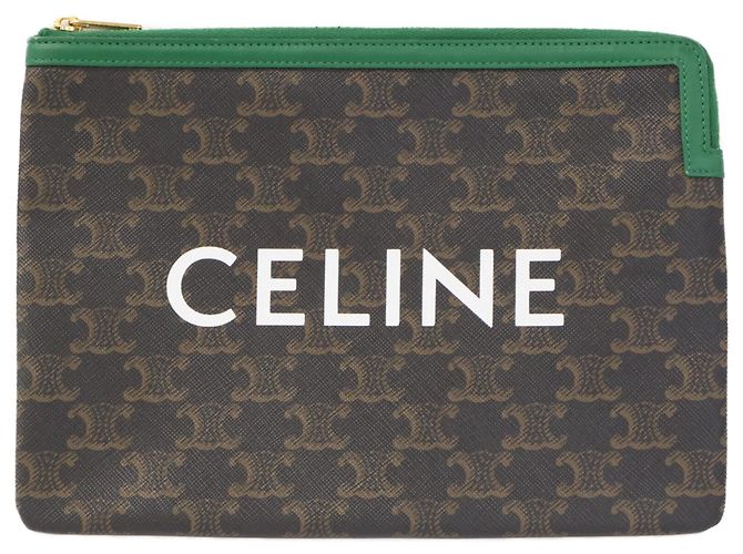 Céline Pochette Celine Triomphe Logo Print Marron Noir Vert