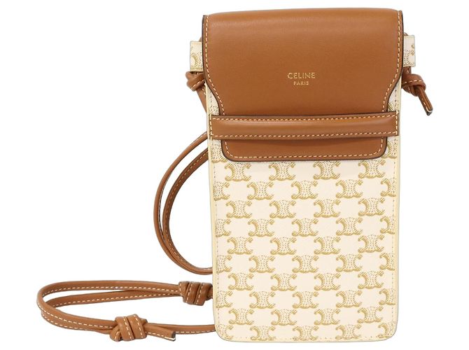 Céline Borsa a Spalla Pochette Mobile Triomphe Celine Marrone Bianco