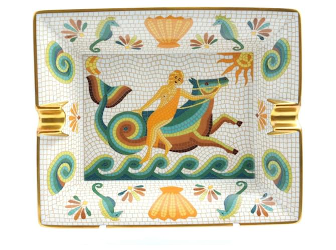 Hermès Naide Change Porcelain Mosaic Sea Horse Tray / Vide Poche Brown White Blue Golden Green Orange 