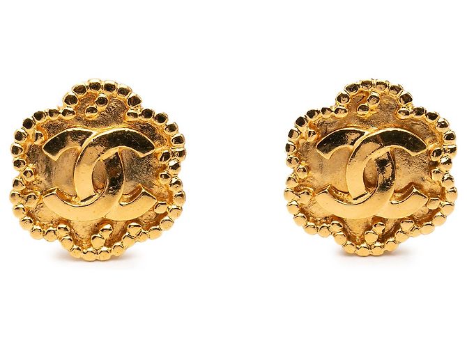 Boucles d'oreilles clips Chanel Gold CC plaqué or fleur