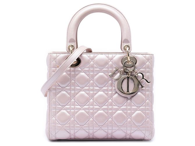 Dior Rosa Medium Lambskin Cannage Lady Dior Perolado