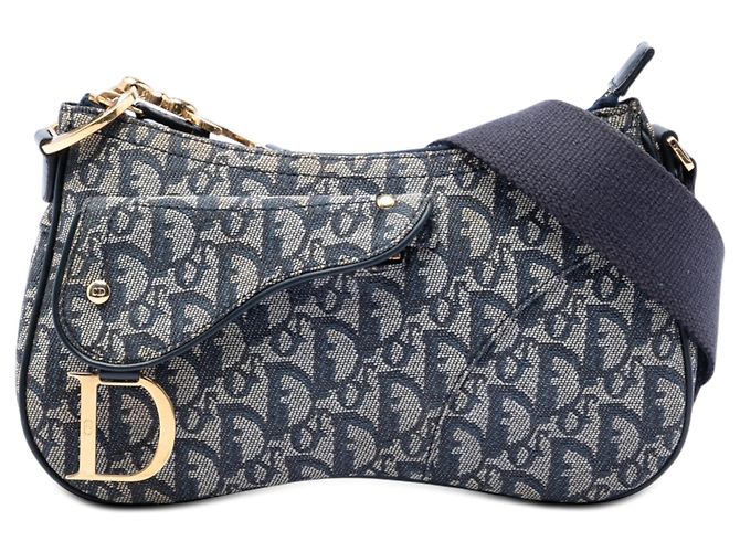 Dior Blue Diorissimo Trotter Canvas Double Saddle Crossbody Blu navy