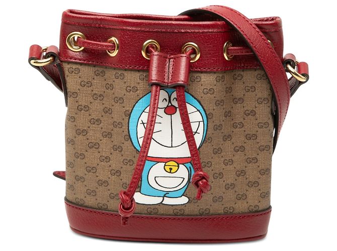 Borsa a secchiello Gucci Beige Micro GG Supreme Doraemon