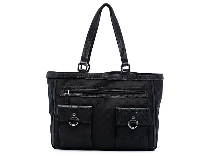 Bolso Tote Abbey en lona GG negra con anilla en D Gucci Negro