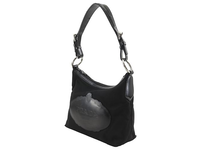 Borsa a tracolla Prada Black Canapa Logo Tessuto Nero