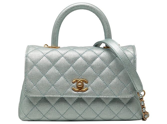 Coco Handle Bolso Chanel Blue Mini Metallic Caviar Coco Top Handle Azul Azul claro