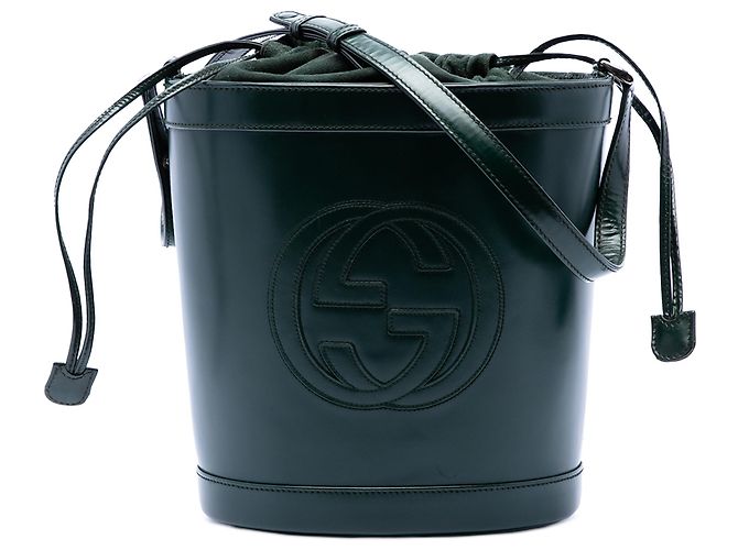 Bolsa bucket Gucci em couro de bezerro verde com Interlocking G Verde escuro