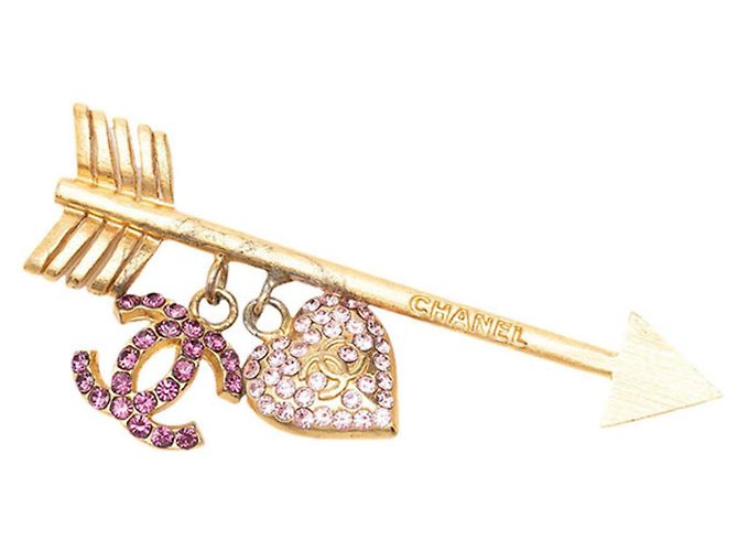 Spilla Chanel Coco Mark Heart Arrow Motif Rosa D'oro Porpora
