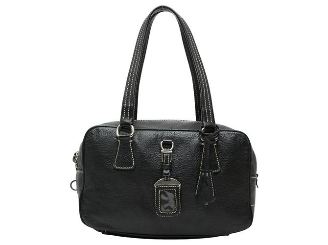 Sac Boston en cuir noir Prada
