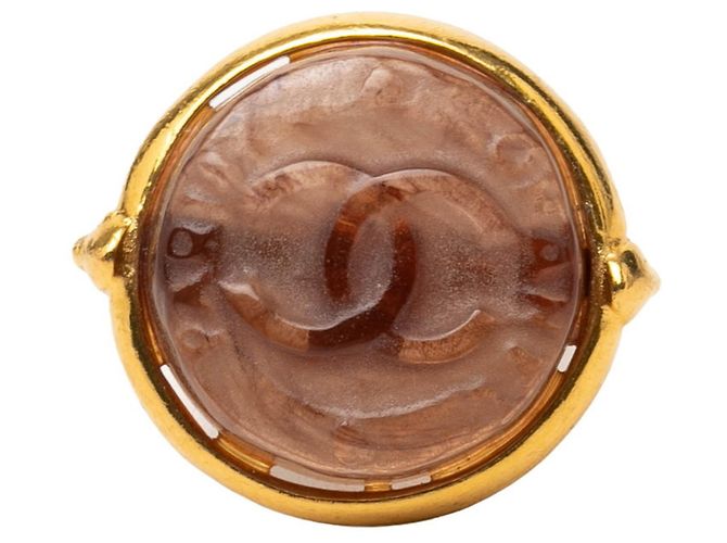 Timeless Chanel Coco Mark Vintage Logo Ring Braun Golden